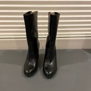 Black Leather Adrienne Vittadini Calf High Boots